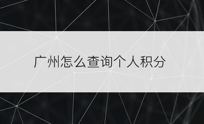 广州怎么查询个人积分