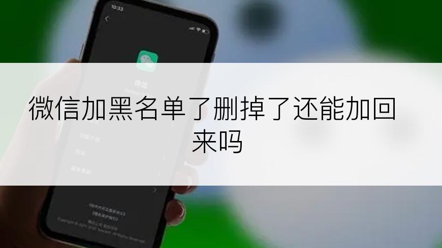 微信加黑名单了删掉了还能加回来吗