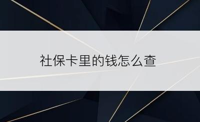 社保卡里的钱怎么查