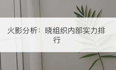 火影分析：晓组织内部实力排行