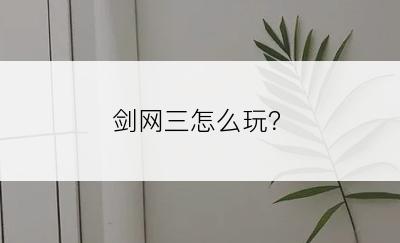 剑网三怎么玩？