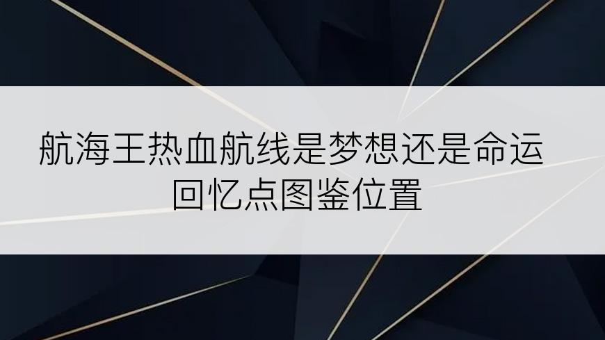 航海王热血航线是梦想还是命运回忆点图鉴位置