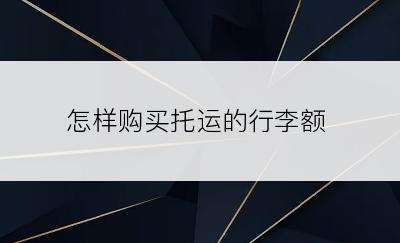 怎样购买托运的行李额