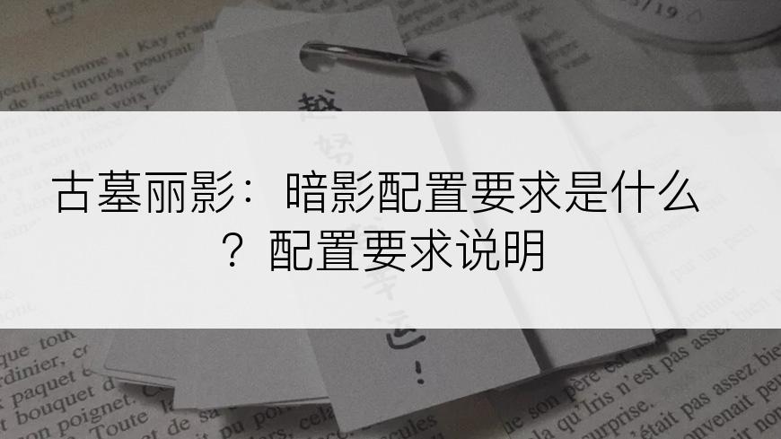 古墓丽影：暗影配置要求是什么？配置要求说明