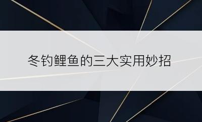 冬钓鲤鱼的三大实用妙招