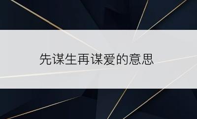 先谋生再谋爱的意思