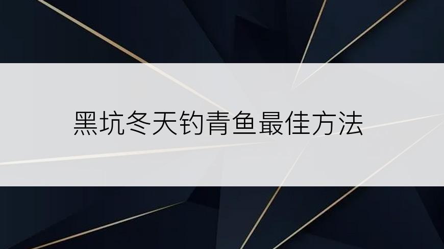 黑坑冬天钓青鱼最佳方法