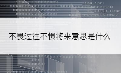 不畏过往不惧将来意思是什么