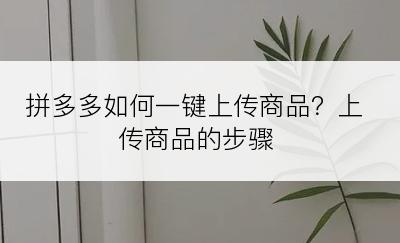 拼多多如何一键上传商品？上传商品的步骤