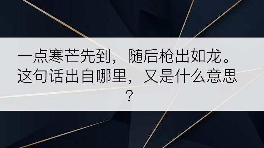 一点寒芒先到，随后枪出如龙。这句话出自哪里，又是什么意思？