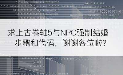 求上古卷轴5与NPC强制结婚步骤和代码，谢谢各位啦？