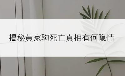 揭秘黄家驹死亡真相有何隐情