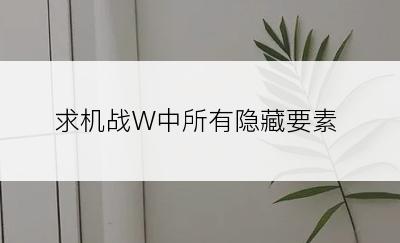 求机战W中所有隐藏要素