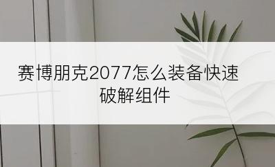 赛博朋克2077怎么装备快速破解组件