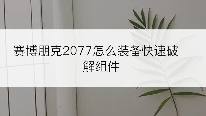 赛博朋克2077怎么装备快速破解组件