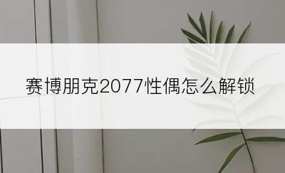 赛博朋克2077性偶怎么解锁