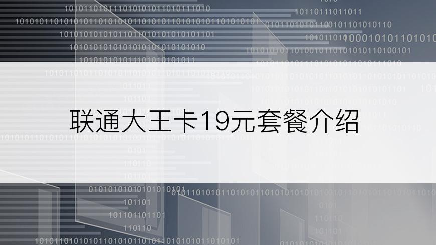 联通大王卡19元套餐介绍