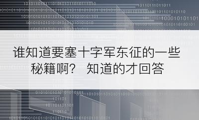 谁知道要塞十字军东征的一些秘籍啊？ 知道的才回答