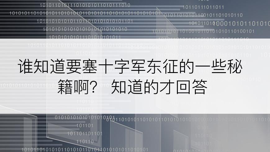 谁知道要塞十字军东征的一些秘籍啊？ 知道的才回答