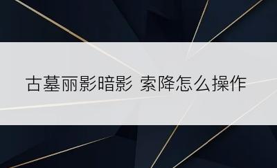 古墓丽影暗影 索降怎么操作