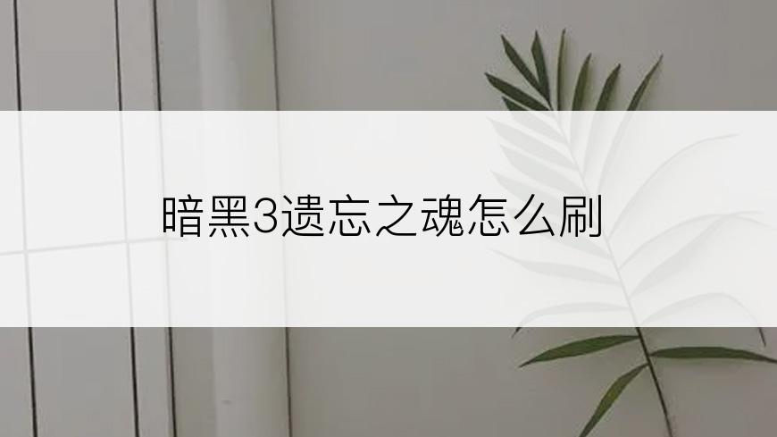 暗黑3遗忘之魂怎么刷