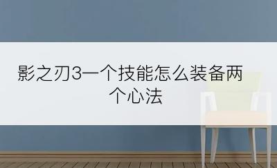 影之刃3一个技能怎么装备两个心法