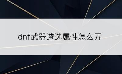 dnf武器遴选属性怎么弄