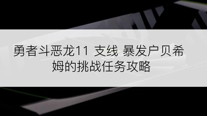 勇者斗恶龙11 支线 暴发户贝希姆的挑战任务攻略