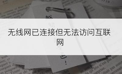 无线网已连接但无法访问互联网