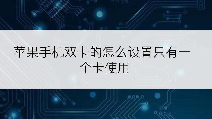 苹果手机双卡的怎么设置只有一个卡使用