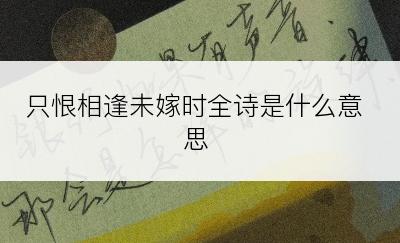 只恨相逢未嫁时全诗是什么意思