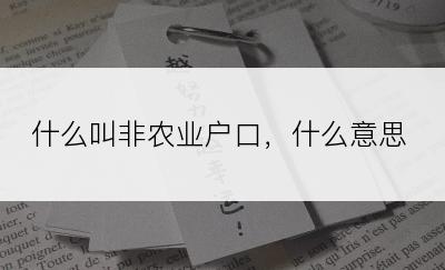 什么叫非农业户口，什么意思