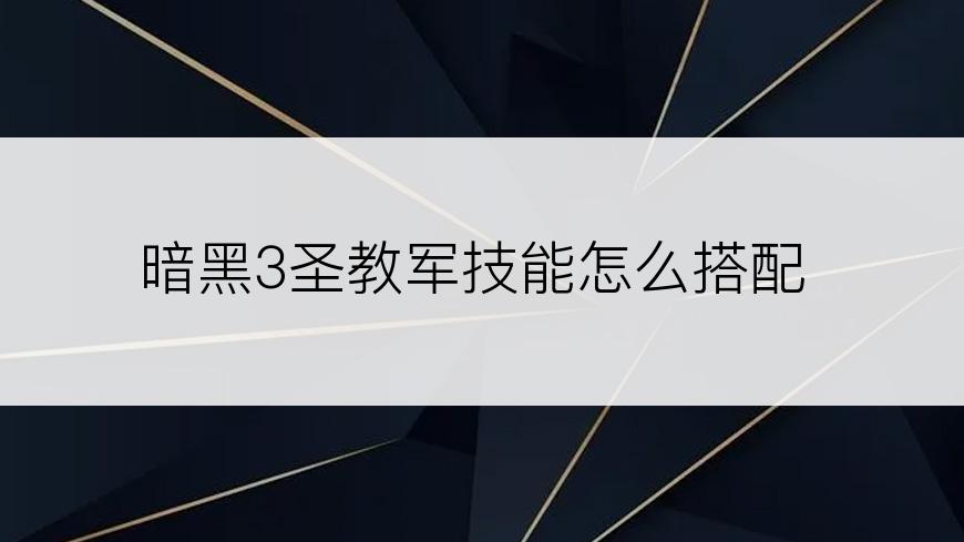 暗黑3圣教军技能怎么搭配