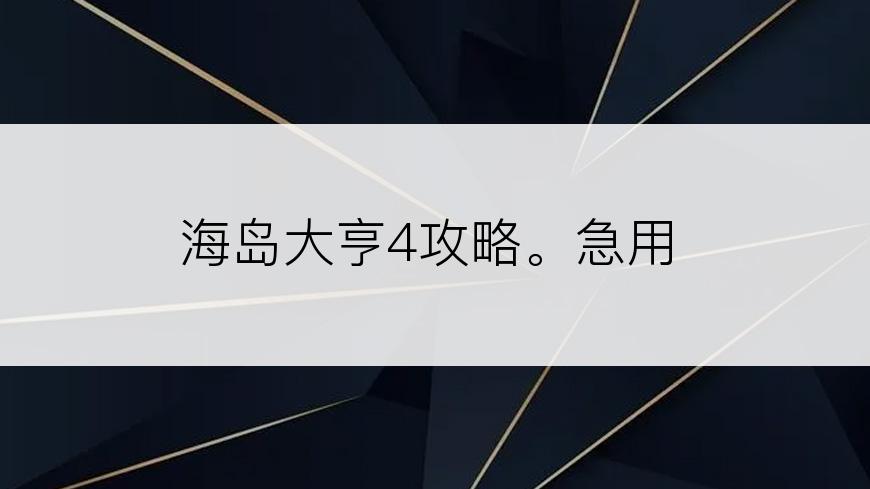 海岛大亨4攻略。急用