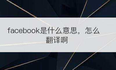 facebook是什么意思，怎么翻译啊