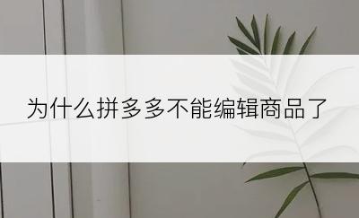 为什么拼多多不能编辑商品了