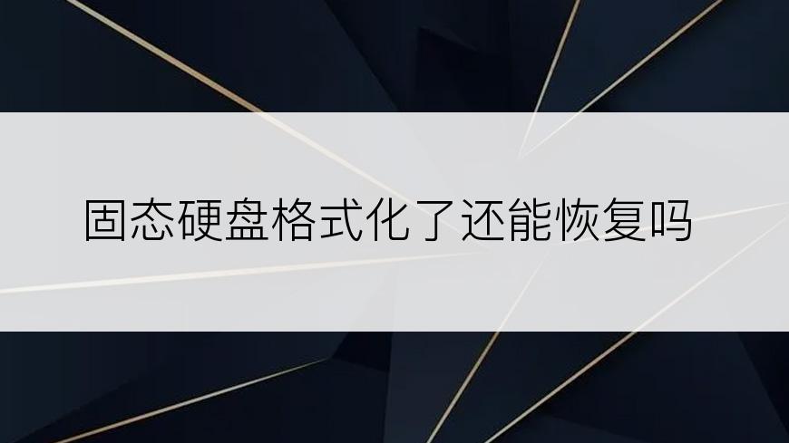 固态硬盘格式化了还能恢复吗