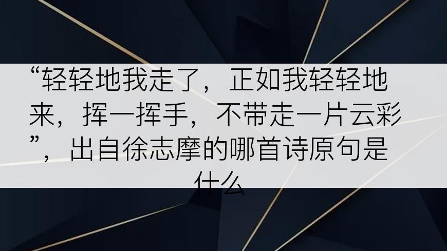 “轻轻地我走了，正如我轻轻地来，挥一挥手，不带走一片云彩”，出自徐志摩的哪首诗原句是什么