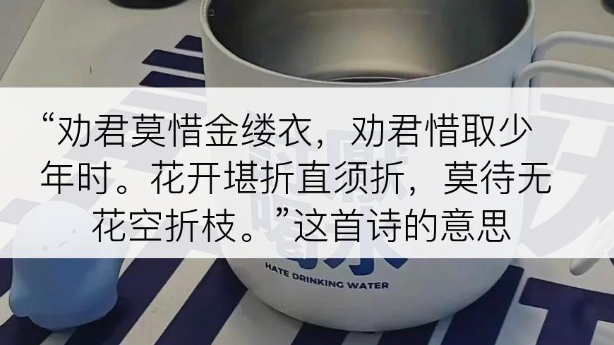 “劝君莫惜金缕衣，劝君惜取少年时。花开堪折直须折，莫待无花空折枝。”这首诗的意思