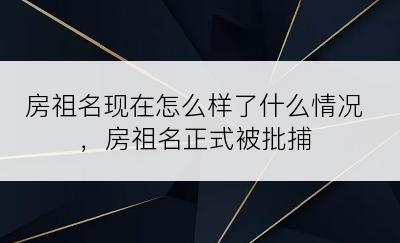 房祖名现在怎么样了什么情况，房祖名正式被批捕