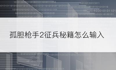 孤胆枪手2征兵秘籍怎么输入