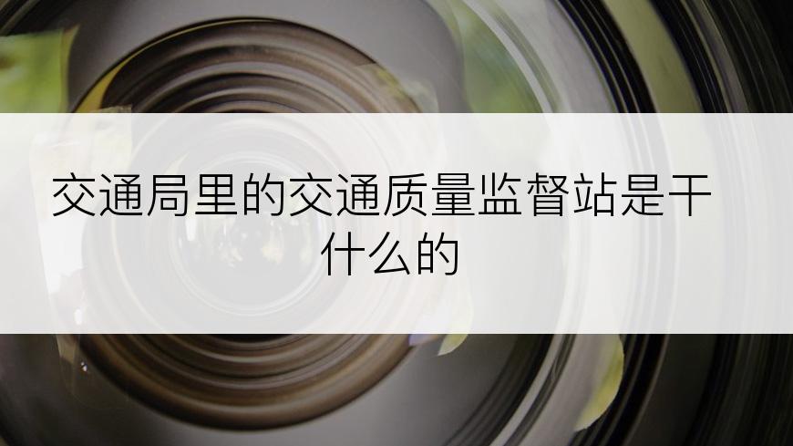 交通局里的交通质量监督站是干什么的