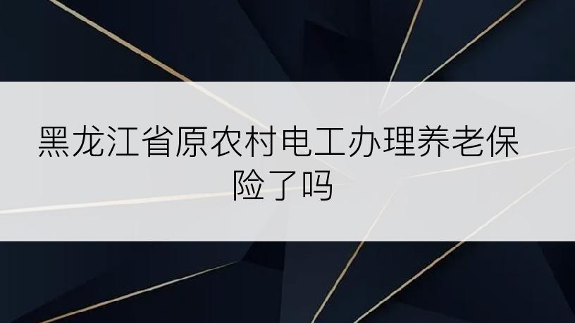 黑龙江省原农村电工办理养老保险了吗