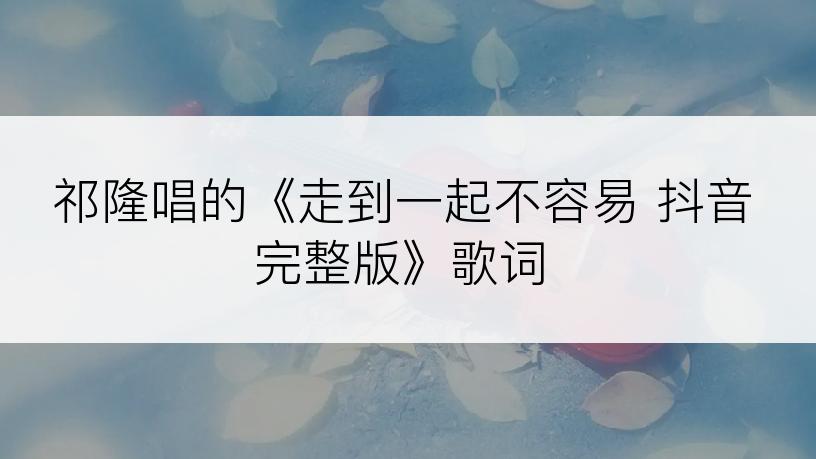 祁隆唱的《走到一起不容易 抖音完整版》歌词