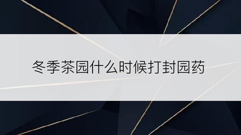 冬季茶园什么时候打封园药