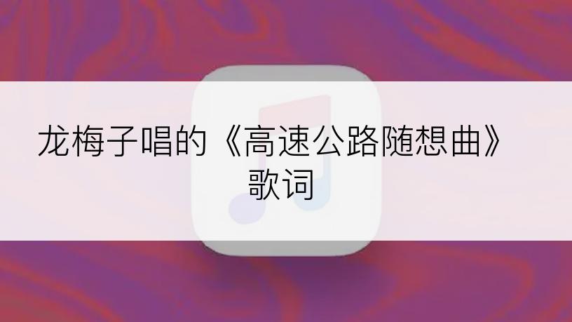 龙梅子唱的《高速公路随想曲》歌词