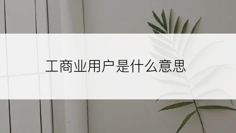 工商业用户是什么意思