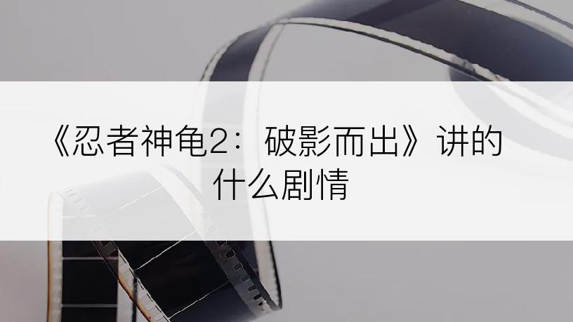 《忍者神龟2：破影而出》讲的什么剧情