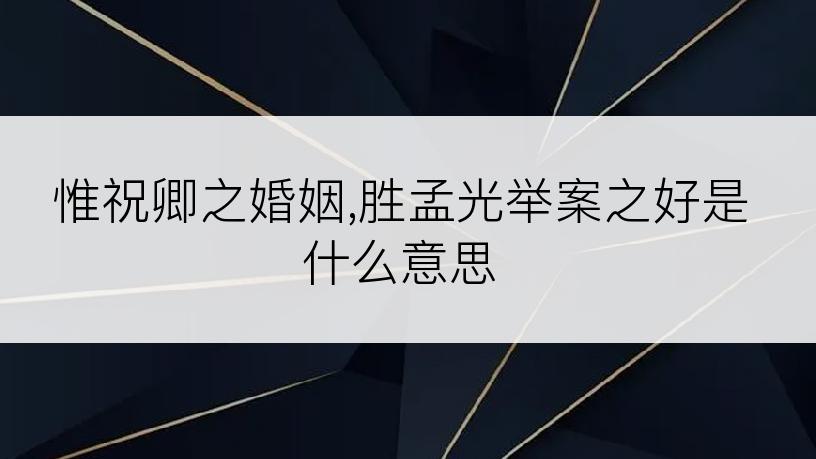 惟祝卿之婚姻,胜孟光举案之好是什么意思