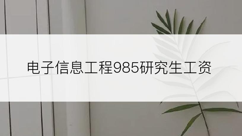 电子信息工程985研究生工资